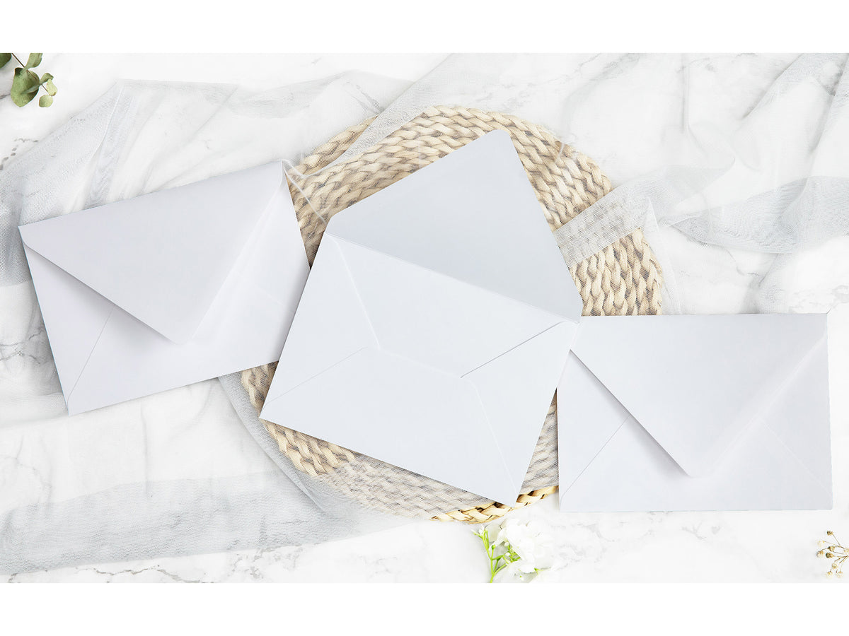 PONATIA 50 Pieces White Euro Flap Envelopes for  Wedding Invitation Card