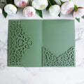 PONATIA  20PCS Sage Green Laser Cut Wedding Invitations Pockets