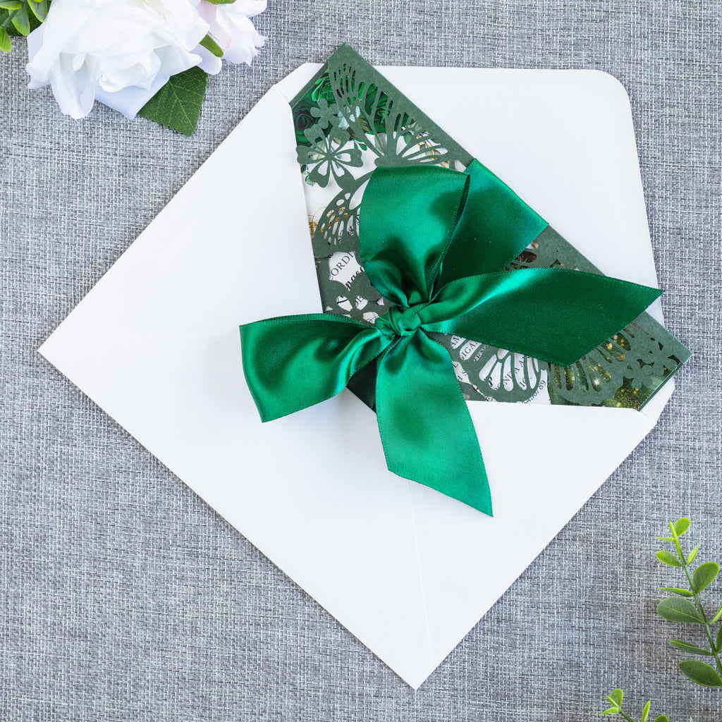 PONATIA Emerald Green Butterfly Quinceanera Invitation, Laser Cut Wedding Invitation Cards with Envelopes