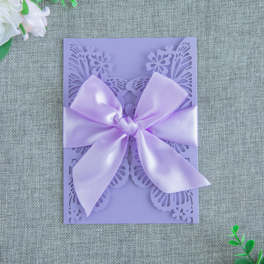 PONATIA Violet Butterfly Quinceanera Invitation, Laser Cut Wedding Invitation Cards with Envelopes