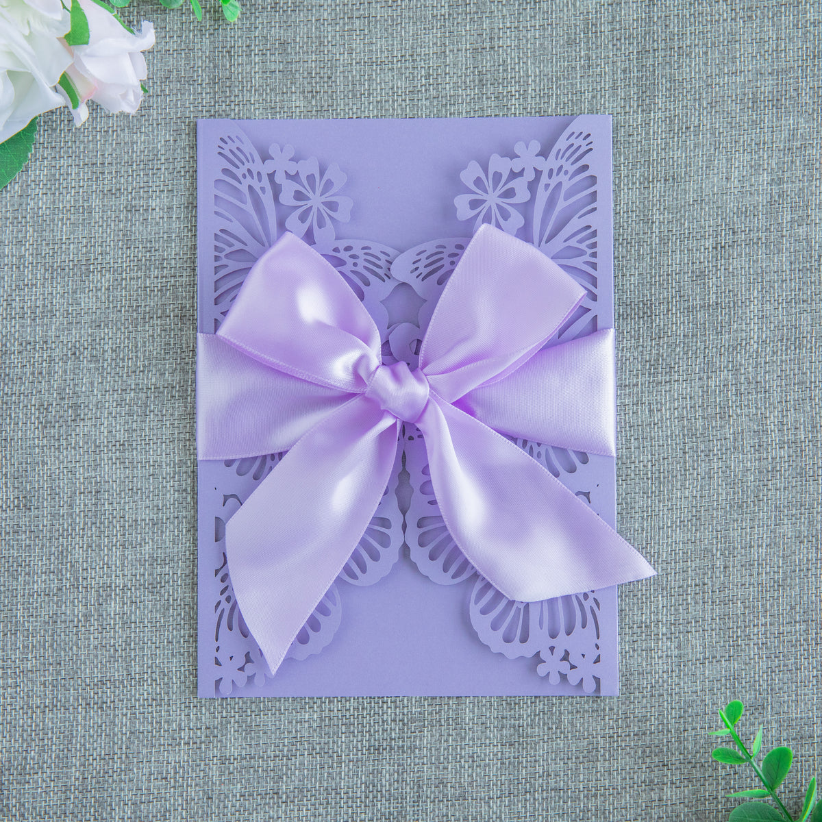 PONATIA Violet Butterfly Quinceanera Invitation, Laser Cut Wedding Invitation Cards with Envelopes