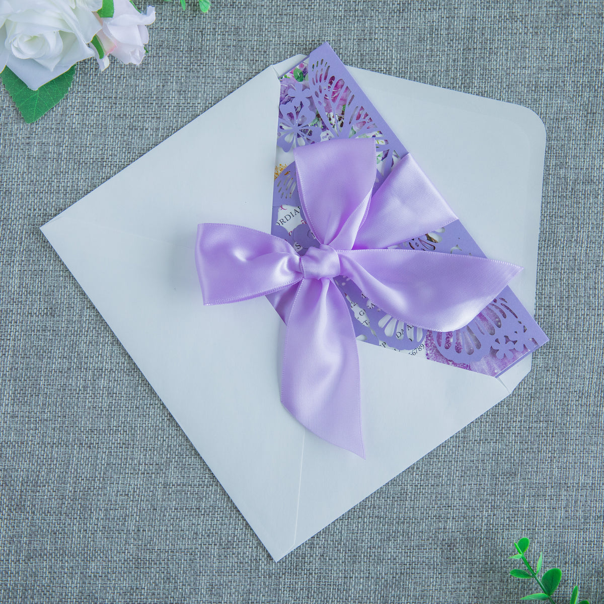 PONATIA Violet Butterfly Quinceanera Invitation, Laser Cut Wedding Invitation Cards with Envelopes