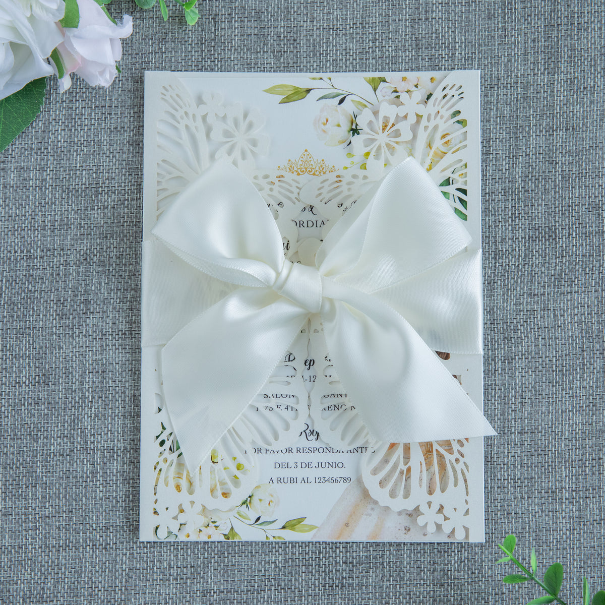 PONATIA Ivory Butterfly Quinceanera Invitation, Laser Cut Wedding Invitation Cards with Envelopes