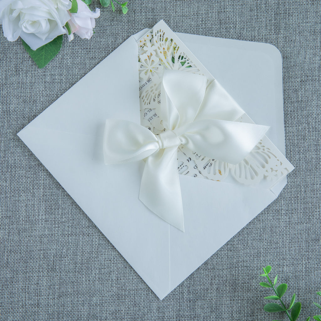 PONATIA Ivory Butterfly Quinceanera Invitation, Laser Cut Wedding Invitation Cards with Envelopes