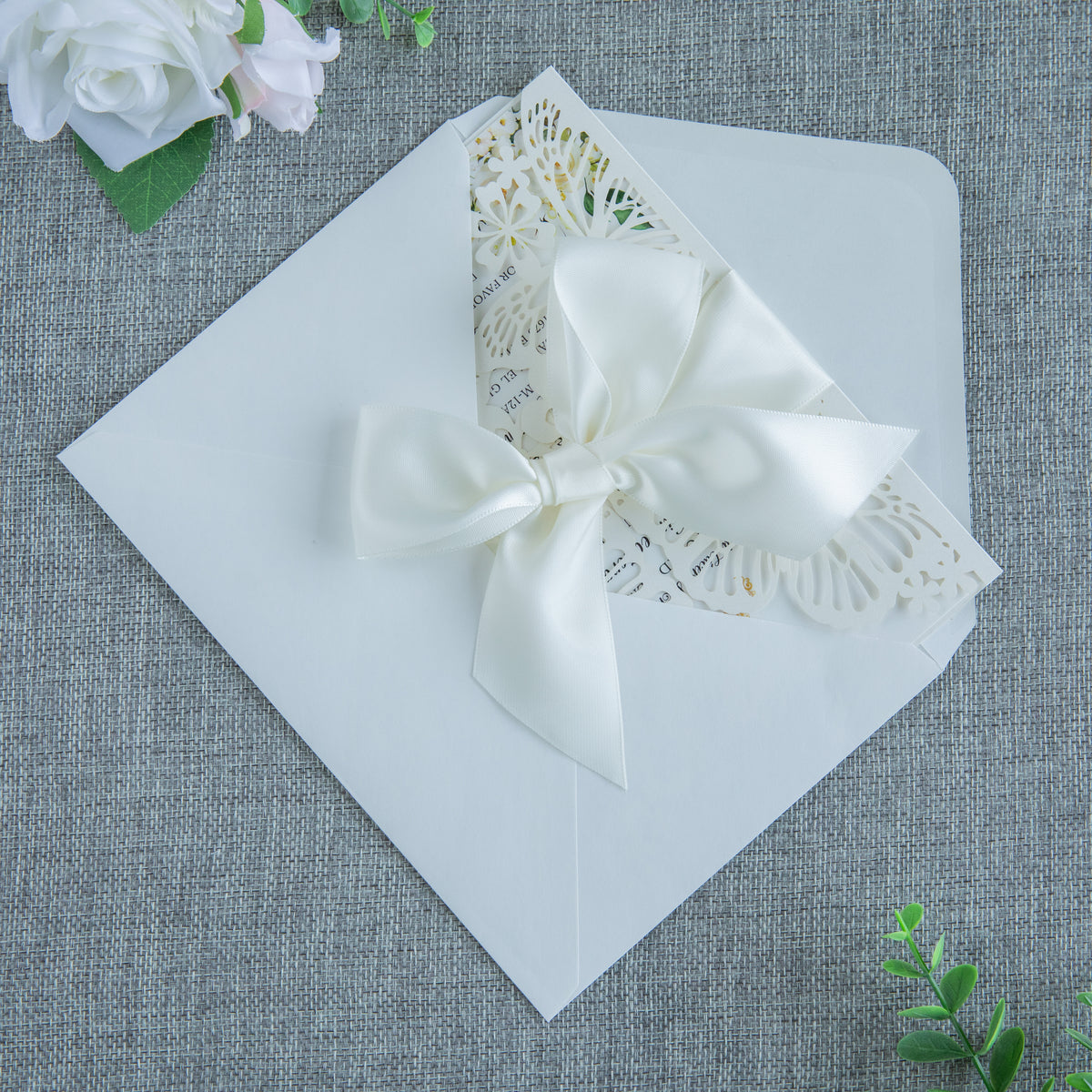 PONATIA Ivory Butterfly Quinceanera Invitation, Laser Cut Wedding Invitation Cards with Envelopes
