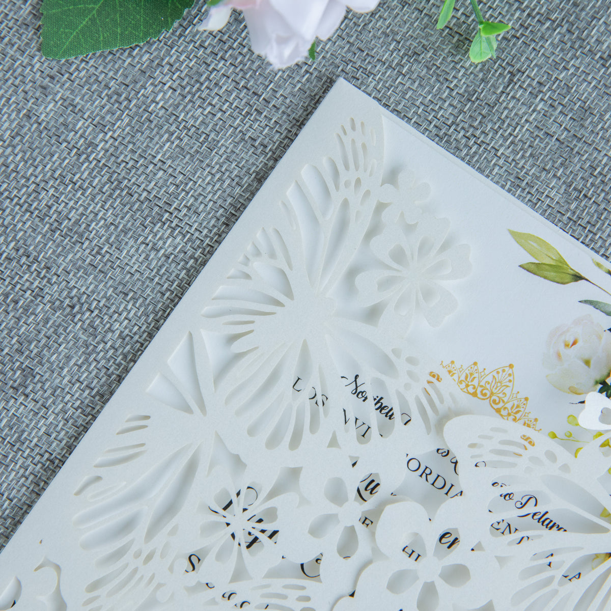 PONATIA Ivory Butterfly Quinceanera Invitation, Laser Cut Wedding Invitation Cards with Envelopes