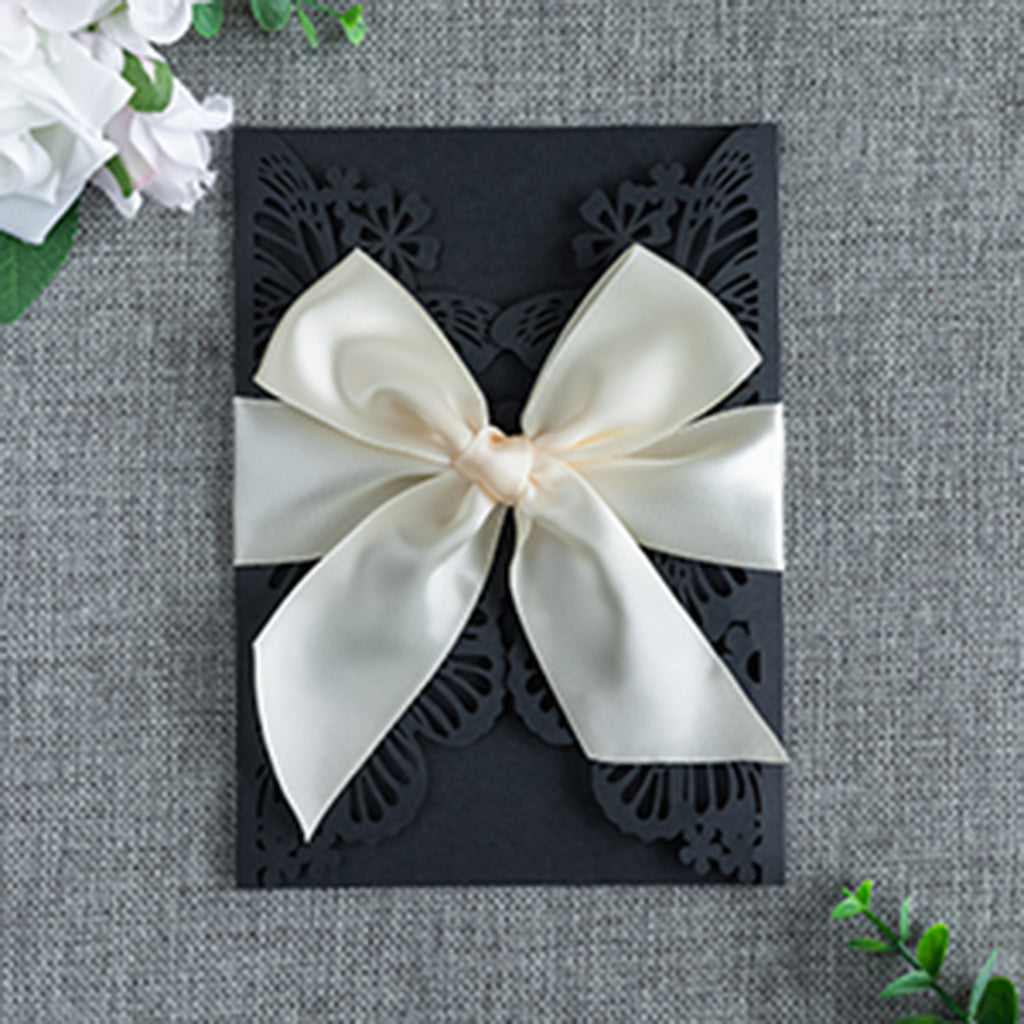 PONATIA Black Butterfly Quinceanera Invitation, Laser Cut Wedding Invitation Cards with Envelopes