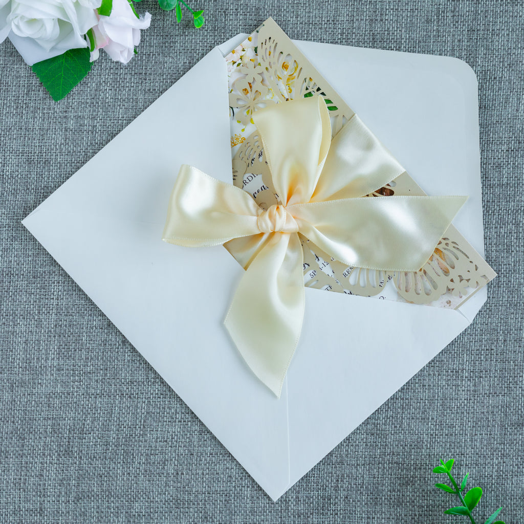 PONATIA Champagne Shinny Butterfly Quinceanera Invitation, Laser Cut Wedding Invitation Cards with Envelopes