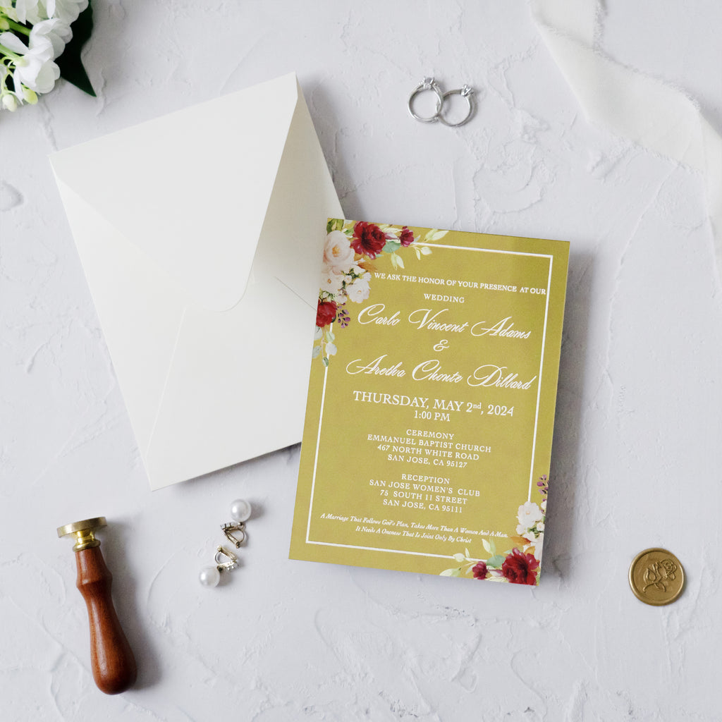 PONATIA Gold Mirror Wedding Invitation Cards with Shiny Ivory Euro Flap Envelope-2mm/0.7"