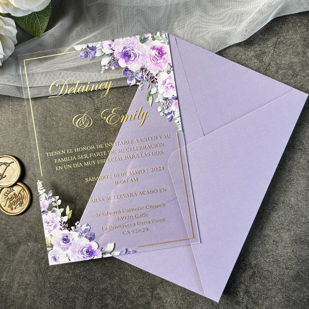 PONATIA Lilac Wedding Invitation Cards with Lilac Envelope-2mm/0.7"
