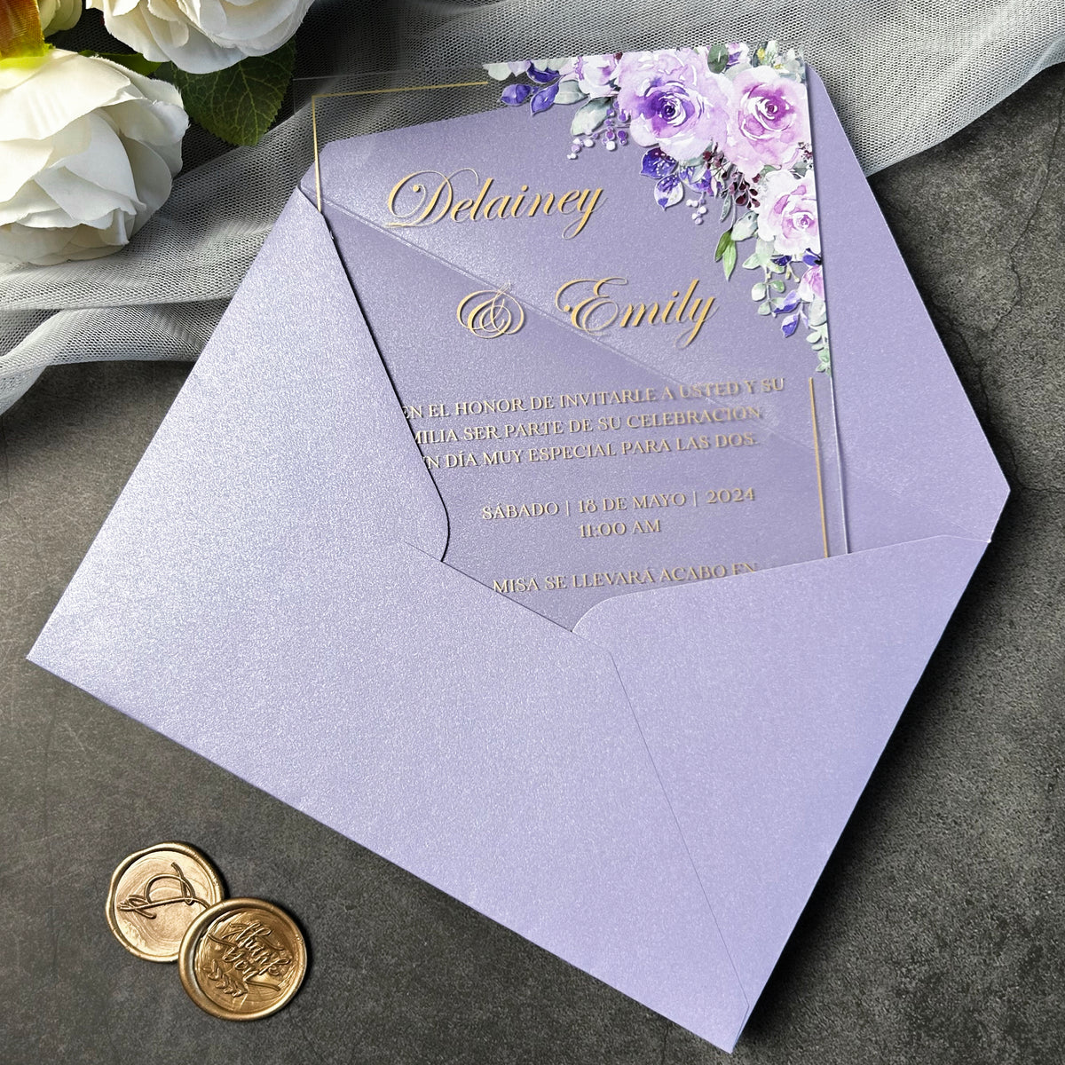 PONATIA Lilac Wedding Invitation Cards with Lilac Envelope-2mm/0.7"