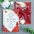 PONATIA Red Glitter Butterfly Quinceanera Invitation, Laser Cut Wedding Invitation Cards with Envelopes