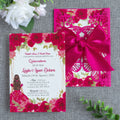 PONATIA Fuchsia Butterfly Quinceanera Invitation, Laser Cut Wedding Invitation Cards with Envelopes