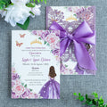 PONATIA Purple Glitter Butterfly Quinceanera Invitation, Laser Cut Wedding Invitation Cards with Envelopes