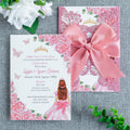 PONATIA Pink Glitter Butterfly Quinceanera Invitation, Laser Cut Wedding Invitation Cards with Envelopes