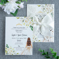 PONATIA Ivory Butterfly Quinceanera Invitation, Laser Cut Wedding Invitation Cards with Envelopes