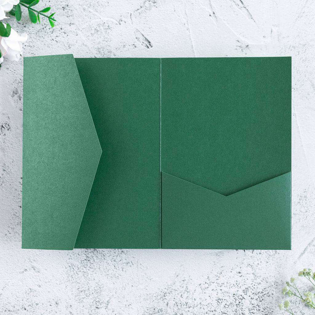 PONATIA 20 PCS Emerald Green Tri-fold Wedding Invitation Pockets for 5x7 Wedding Cards