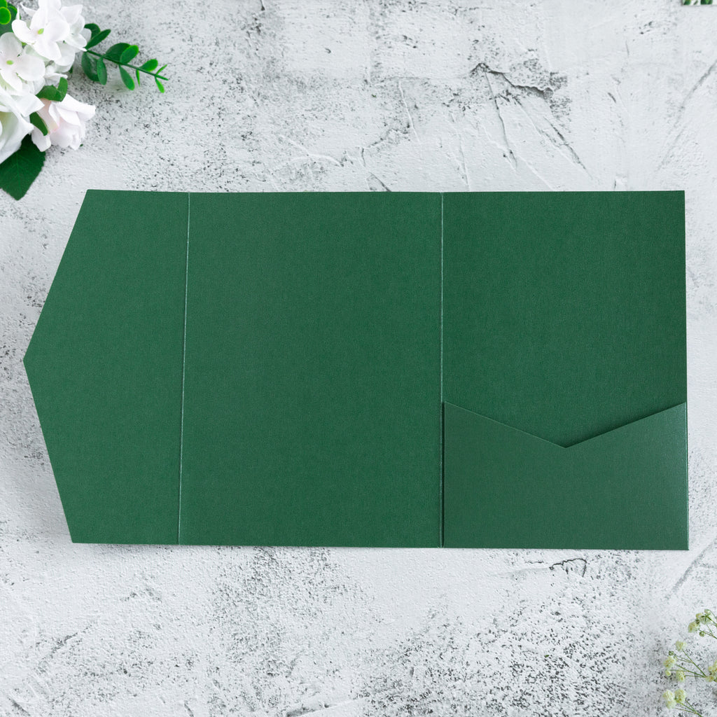 PONATIA 20 PCS Emerald Green Tri-fold Wedding Invitation Pockets for 5x7 Wedding Cards