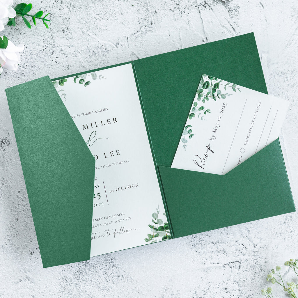 PONATIA 20 PCS Emerald Green Tri-fold Wedding Invitation Pockets for 5x7 Wedding Cards