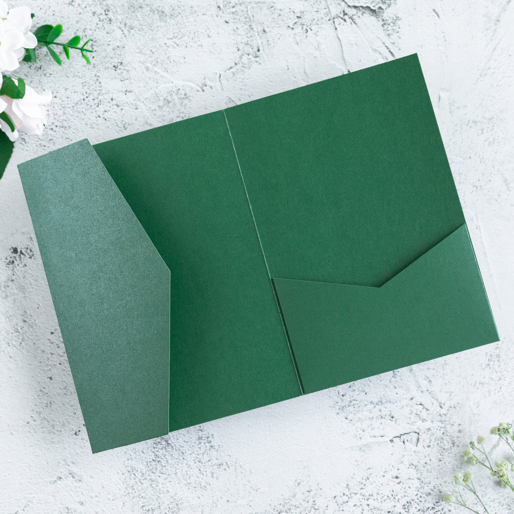 PONATIA 20 PCS Emerald Green Tri-fold Wedding Invitation Pockets for 5x7 Wedding Cards
