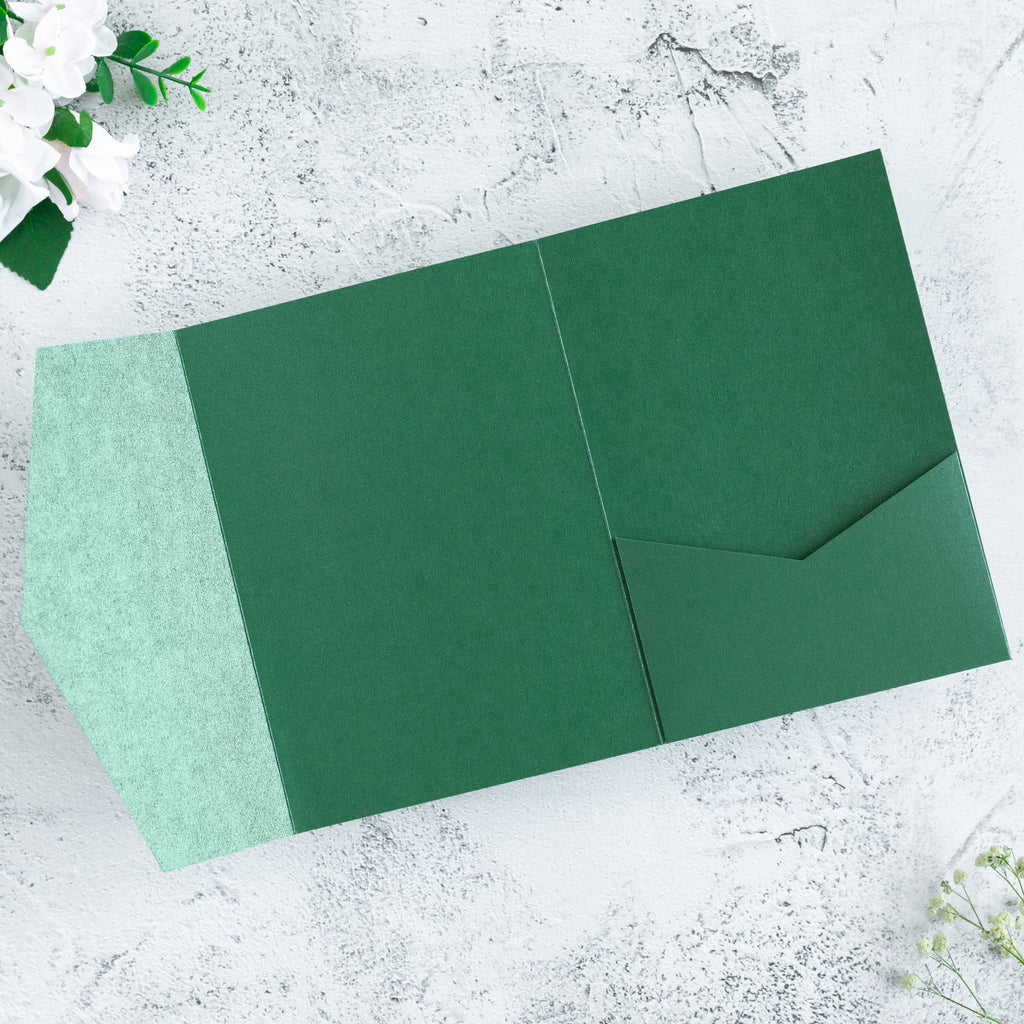 PONATIA 20 PCS Emerald Green Tri-fold Wedding Invitation Pockets for 5x7 Wedding Cards