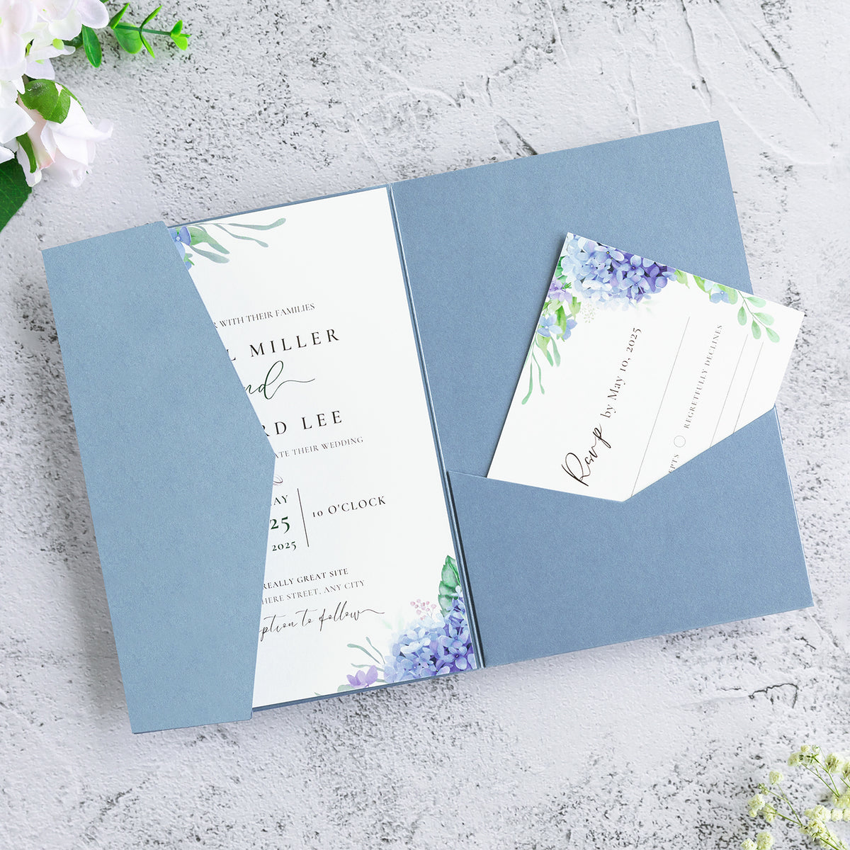 PONATIA 20 PCS Dusty Blue Tri-fold Wedding Invitation Pockets for 5x7 Wedding Cards