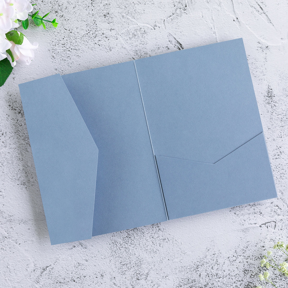 PONATIA 20 PCS Dusty Blue Tri-fold Wedding Invitation Pockets for 5x7 Wedding Cards