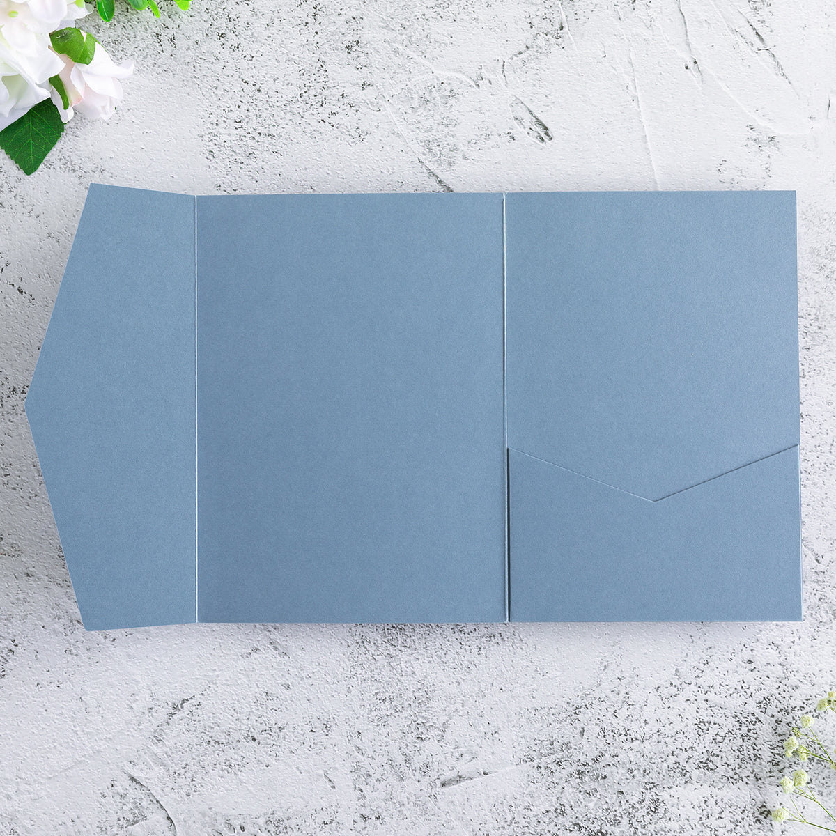 PONATIA 20 PCS Dusty Blue Tri-fold Wedding Invitation Pockets for 5x7 Wedding Cards