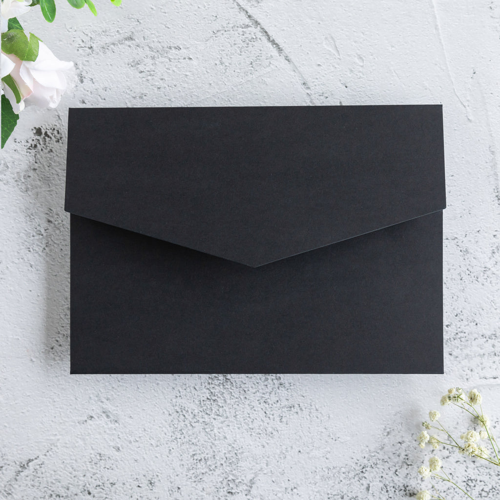 PONATIA 20 PCS Black Tri-fold Wedding Invitation Pockets for 5x7 Wedding Cards