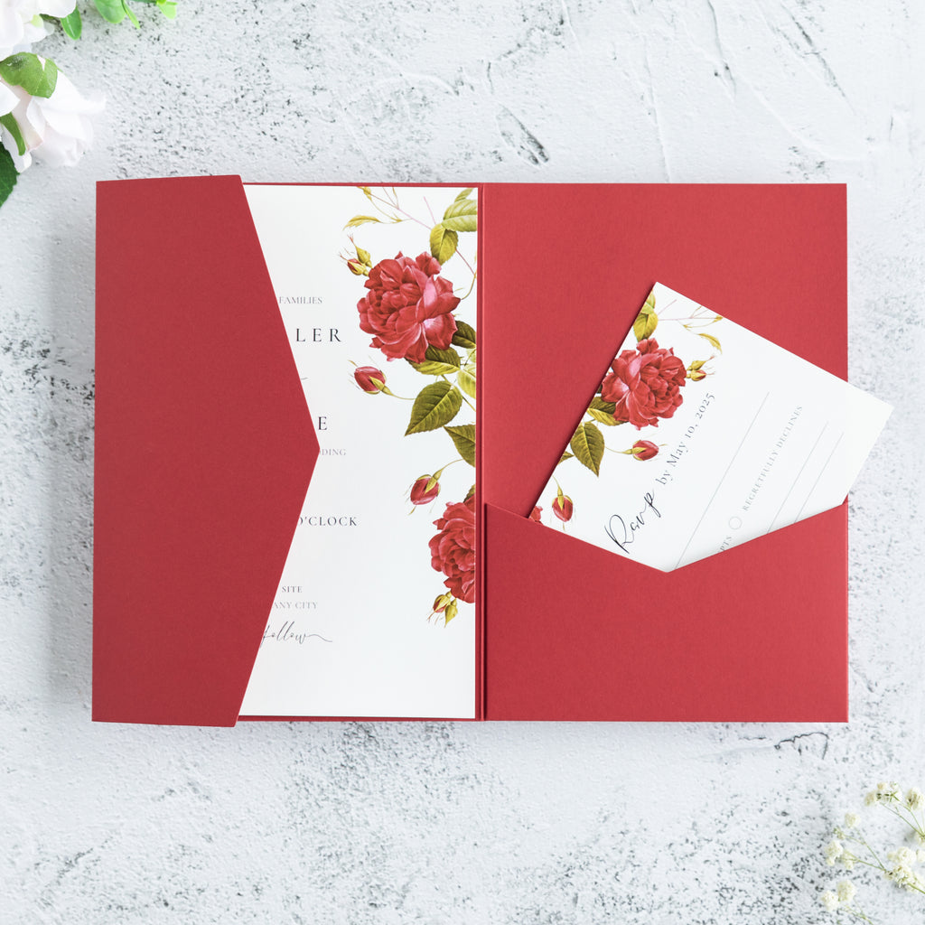 PONATIA 20 PCS Red Tri-fold Wedding Invitation Pockets for 5x7 Wedding Cards