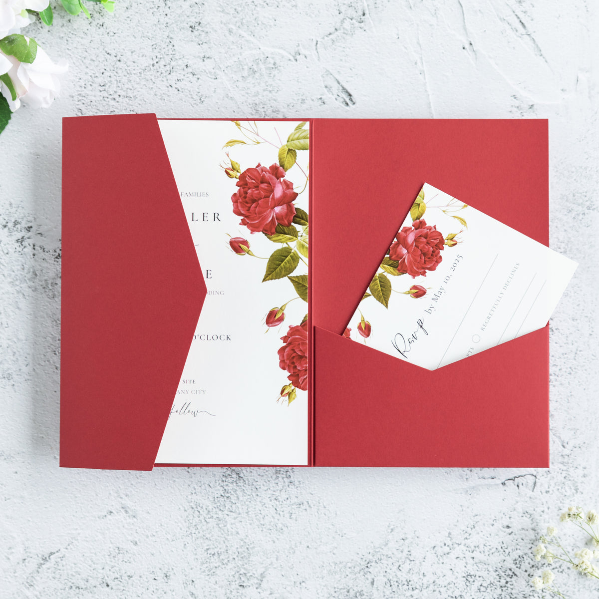 PONATIA 20 PCS Red Tri-fold Wedding Invitation Pockets for 5x7 Wedding Cards