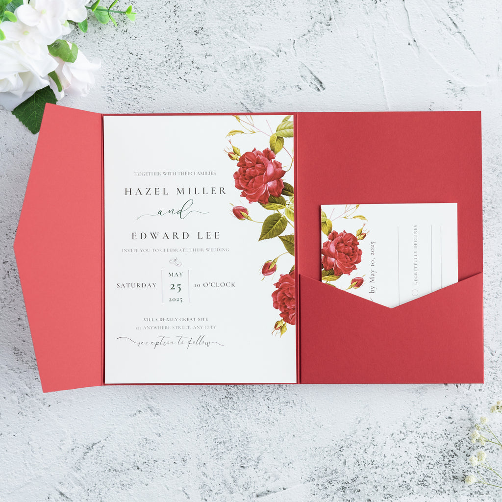 PONATIA 20 PCS Red Tri-fold Wedding Invitation Pockets for 5x7 Wedding Cards
