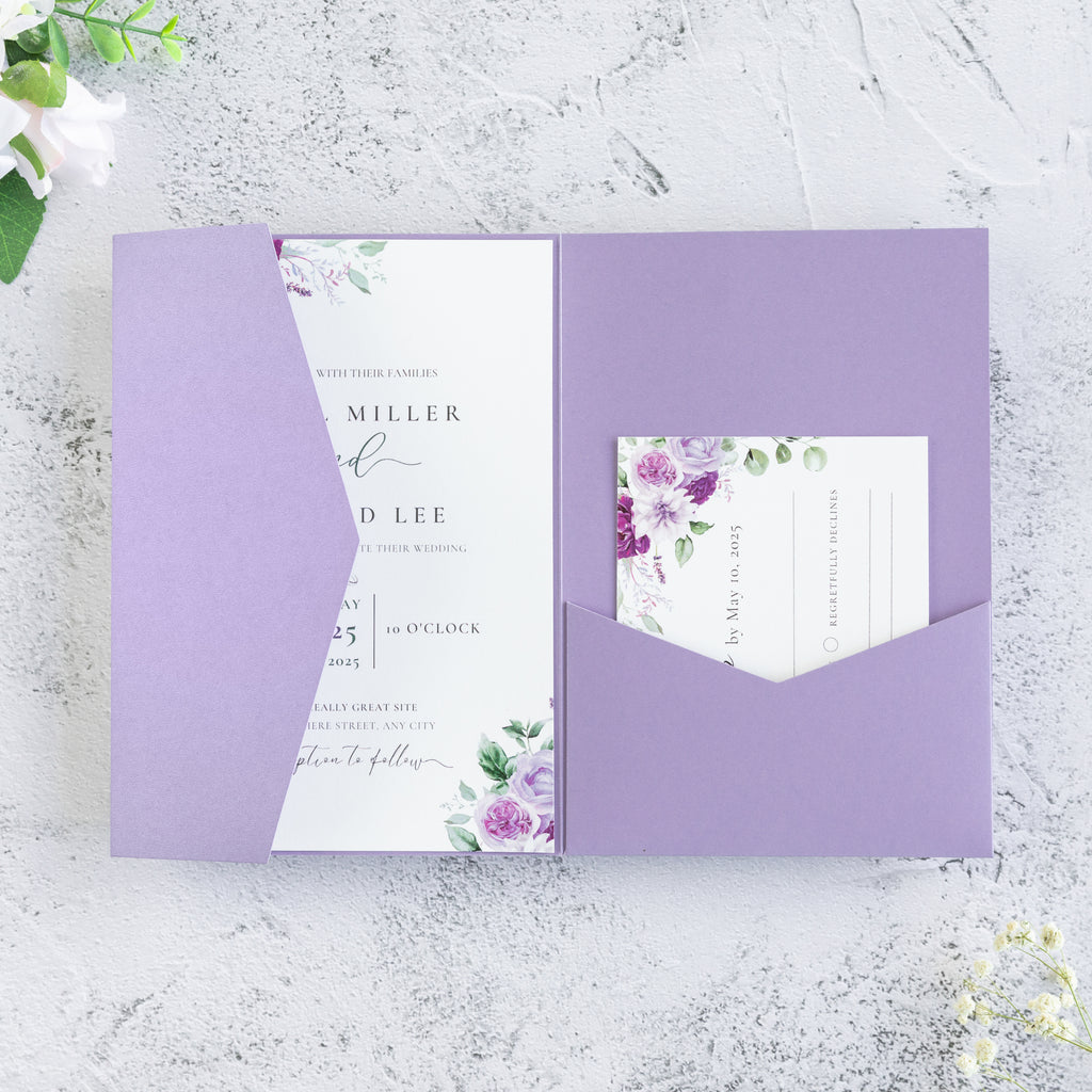 PONATIA 20 PCS Lilac Tri-fold Wedding Invitation Pockets for 5x7 Wedding Cards