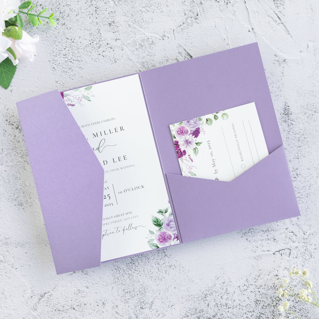 PONATIA 20 PCS Lilac Tri-fold Wedding Invitation Pockets for 5x7 Wedding Cards
