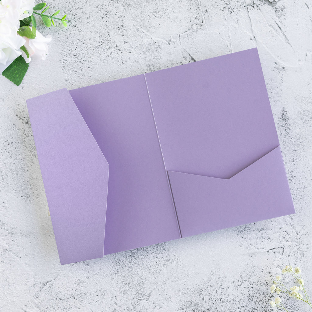 PONATIA 20 PCS Lilac Tri-fold Wedding Invitation Pockets for 5x7 Wedding Cards