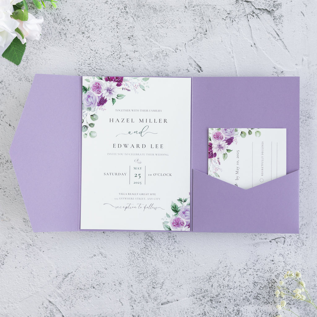 PONATIA 20 PCS Lilac Tri-fold Wedding Invitation Pockets for 5x7 Wedding Cards