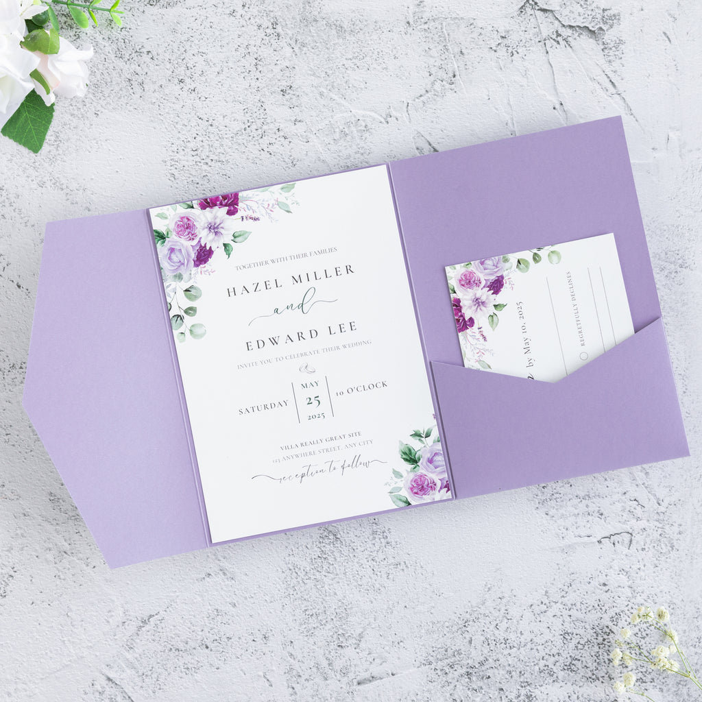 PONATIA 20 PCS Lilac Tri-fold Wedding Invitation Pockets for 5x7 Wedding Cards