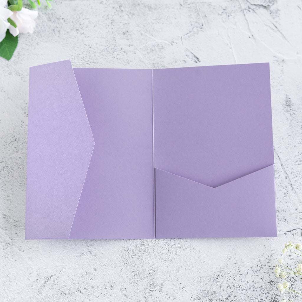 PONATIA 20 PCS Lilac Tri-fold Wedding Invitation Pockets for 5x7 Wedding Cards