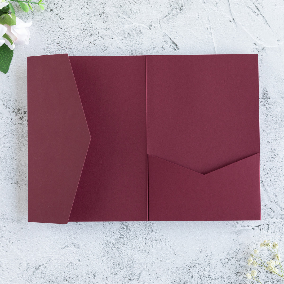 PONATIA 20 PCS Burgundy Tri-fold Wedding Invitation Pockets for 5x7 Wedding Cards