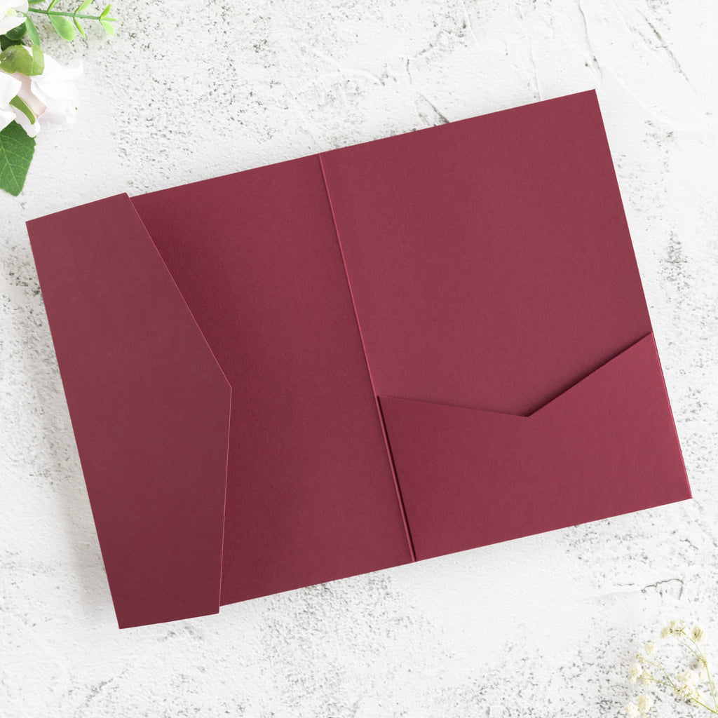 PONATIA 20 PCS Burgundy Tri-fold Wedding Invitation Pockets for 5x7 Wedding Cards