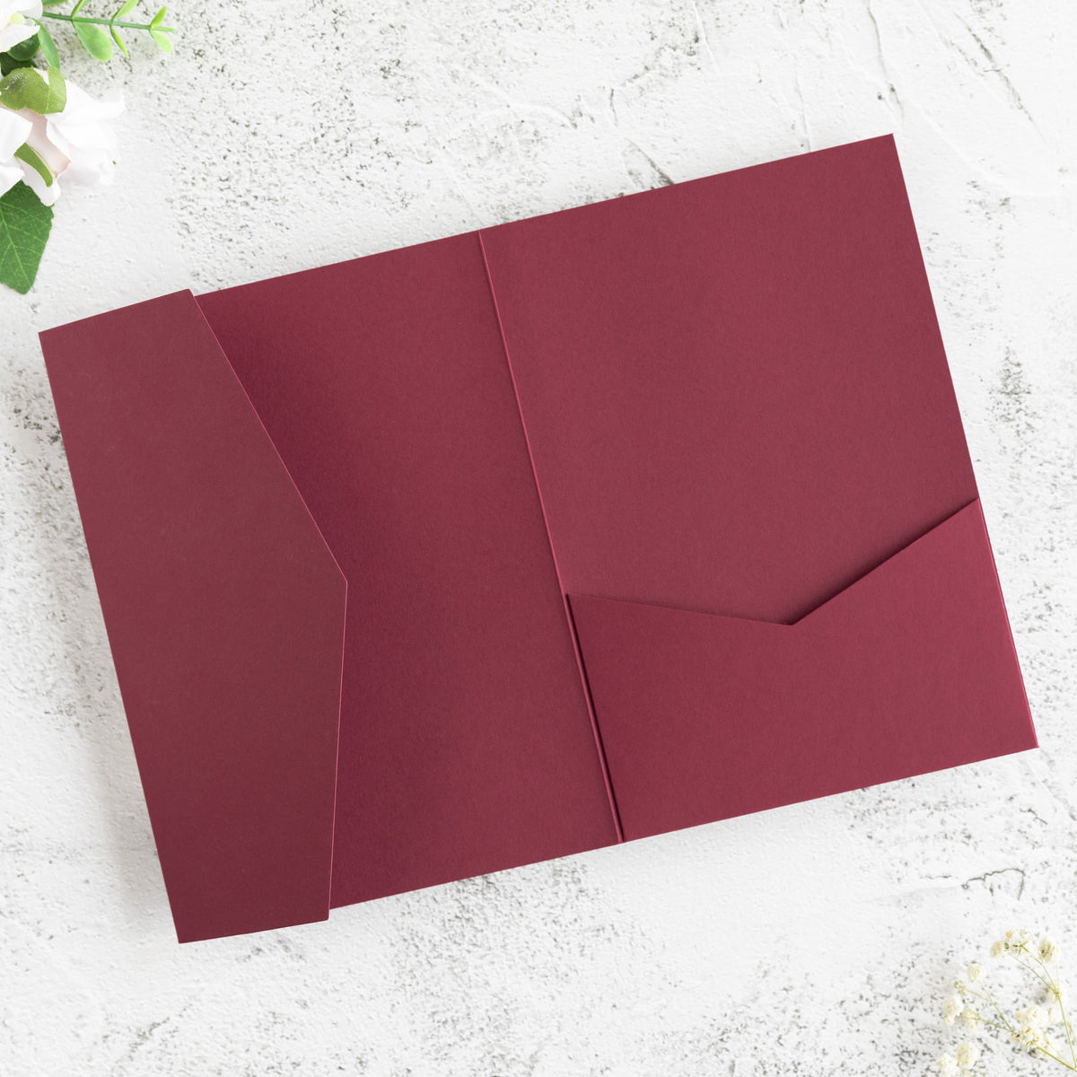 PONATIA 20 PCS Burgundy Tri-fold Wedding Invitation Pockets for 5x7 Wedding Cards