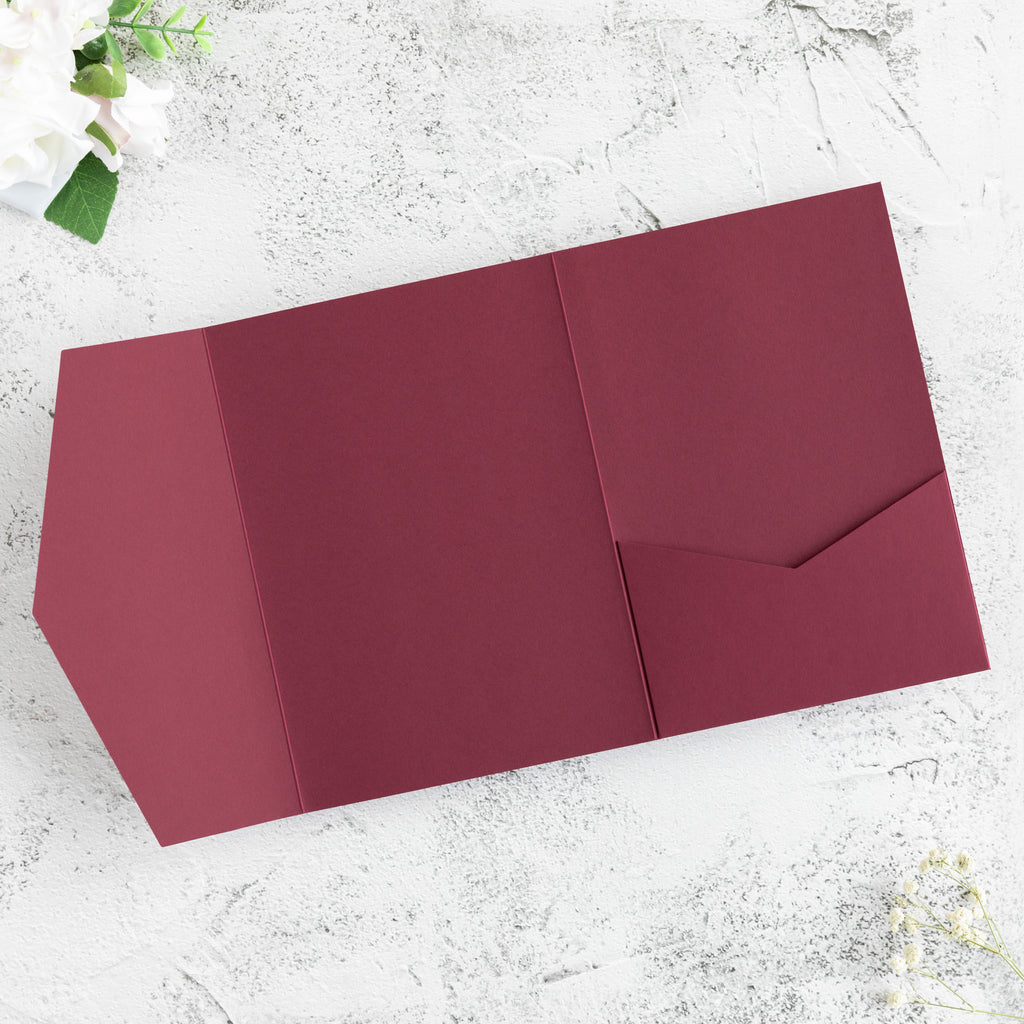 PONATIA 20 PCS Burgundy Tri-fold Wedding Invitation Pockets for 5x7 Wedding Cards