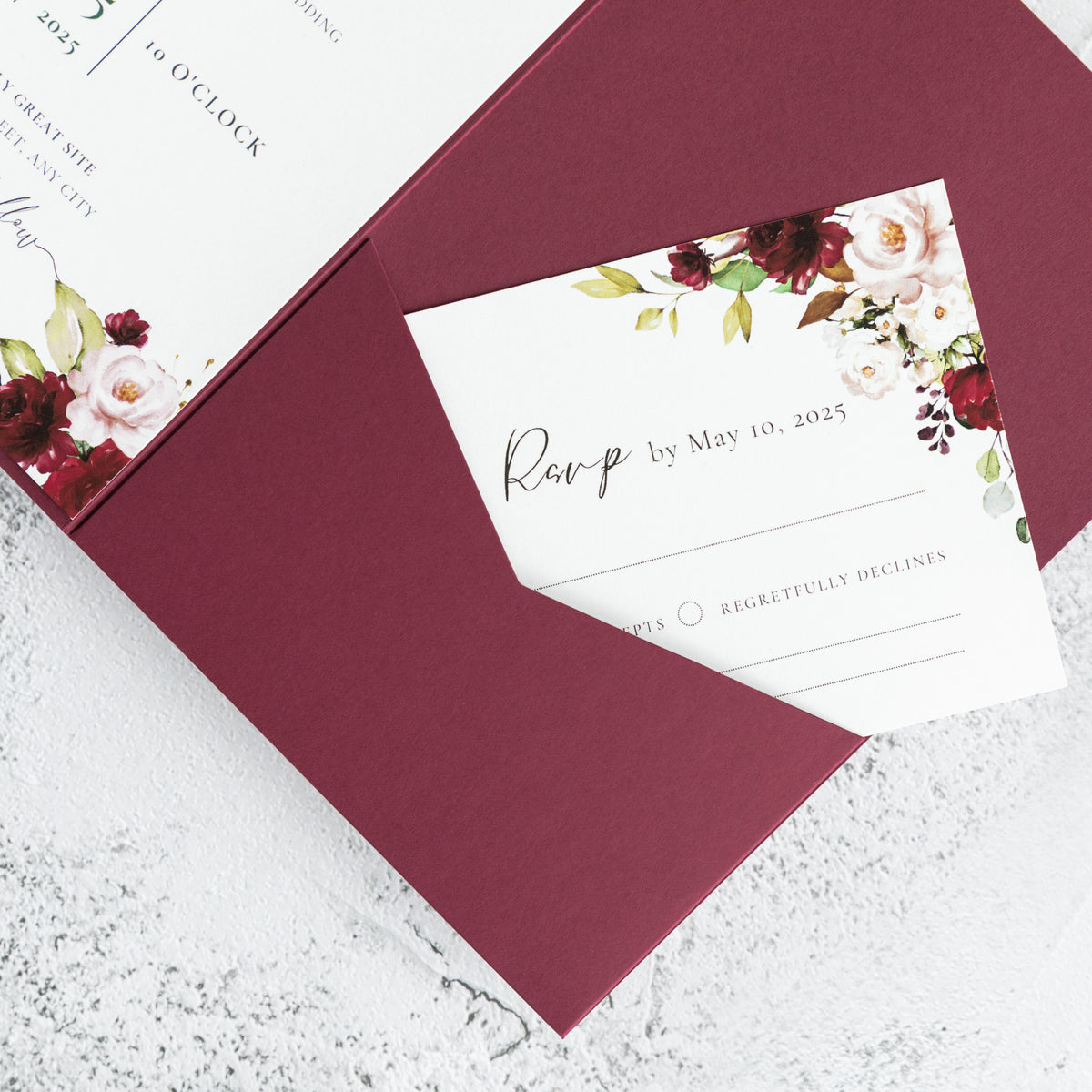 PONATIA 20 PCS Burgundy Tri-fold Wedding Invitation Pockets for 5x7 Wedding Cards