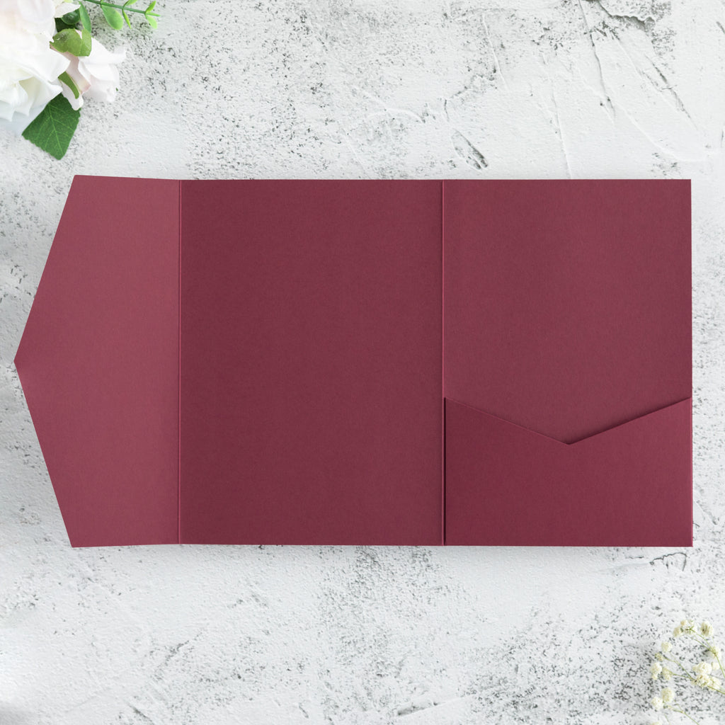 PONATIA 20 PCS Burgundy Tri-fold Wedding Invitation Pockets for 5x7 Wedding Cards