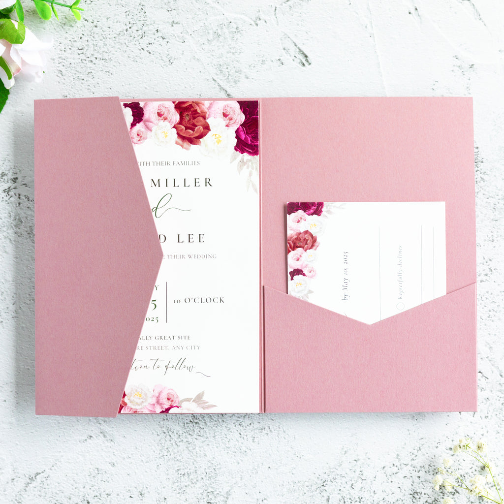 PONATIA 20 PCS Dusty Rose Tri-fold Wedding Invitation Pockets for 5x7 Wedding Cards