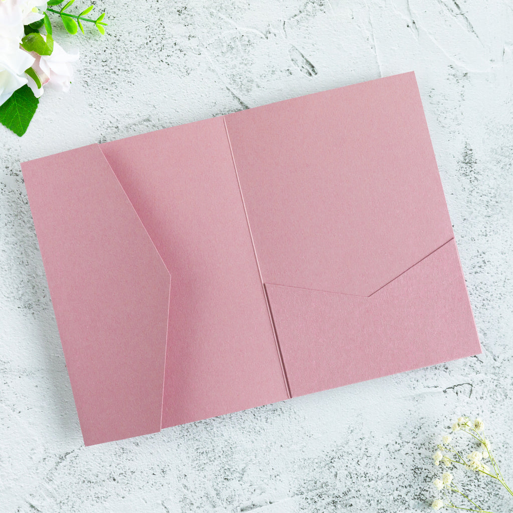 PONATIA 20 PCS Dusty Rose Tri-fold Wedding Invitation Pockets for 5x7 Wedding Cards