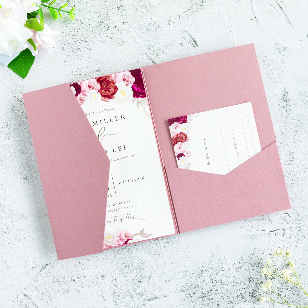 PONATIA 20 PCS Dusty Rose Tri-fold Wedding Invitation Pockets for 5x7 Wedding Cards