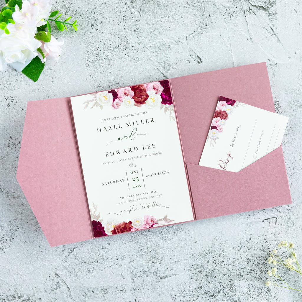 PONATIA 20 PCS Dusty Rose Tri-fold Wedding Invitation Pockets for 5x7 Wedding Cards