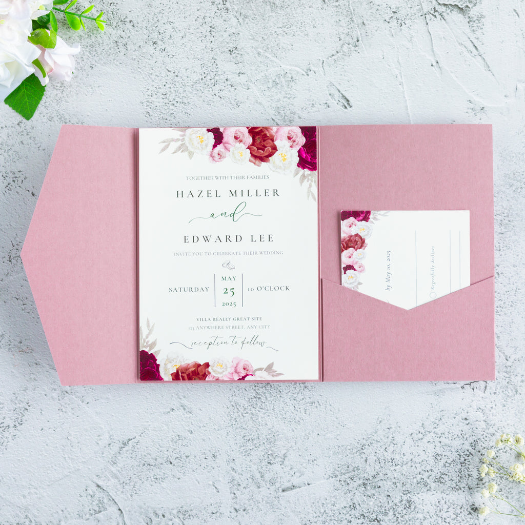 PONATIA 20 PCS Dusty Rose Tri-fold Wedding Invitation Pockets for 5x7 Wedding Cards