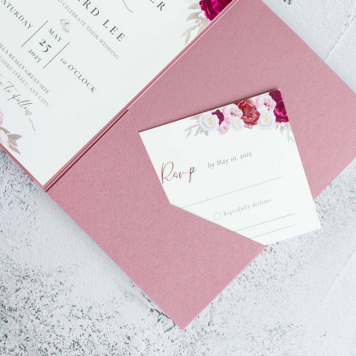 PONATIA 20 PCS Dusty Rose Tri-fold Wedding Invitation Pockets for 5x7 Wedding Cards